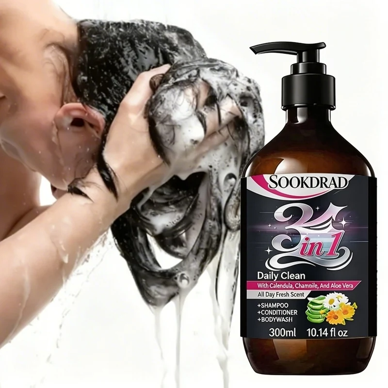 3-in-1 Shampoo Conditioner Body Wash With Chamomile Gentle Cleansing 10.14fl oz For Gym