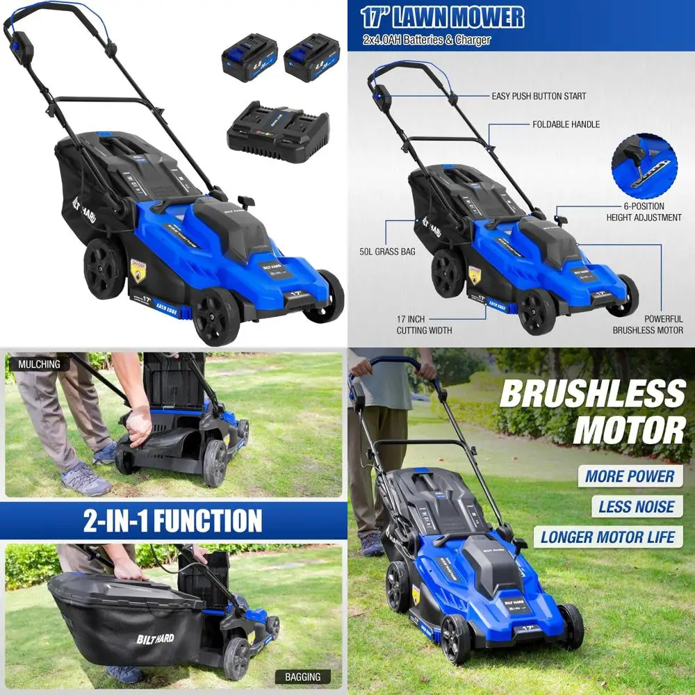 Cortador de grama sem escova sem fio 40V 17 polegadas com função 2 em 1 e altura de corte ajustável