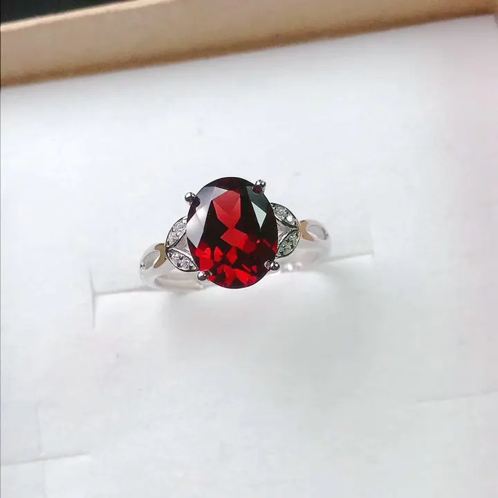 Trendy Niche Design S925 Sterling Silver Open Ring for Women with Natural Red Garnet Gemstone Simple Adjustable Fine Jewelry