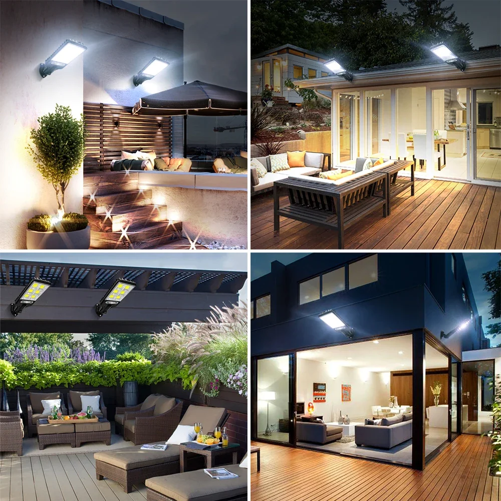 Outdoor Waterproof Solar Street Light - 3 Mode Remote Control PIR Motion Sensor Lamp - Garden Security Wall Light