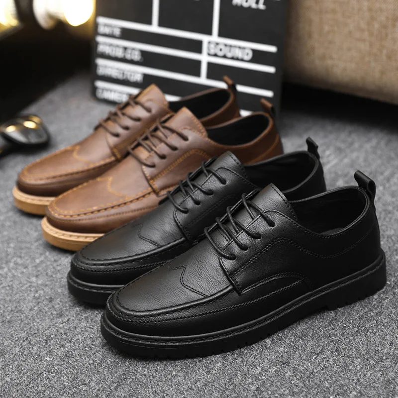 

2026 Men's Casual Leather Shoes Trendy Summer Breathable Black Work Shoes Casual Classic Fashion Formal Comfortable Flat Shoes
