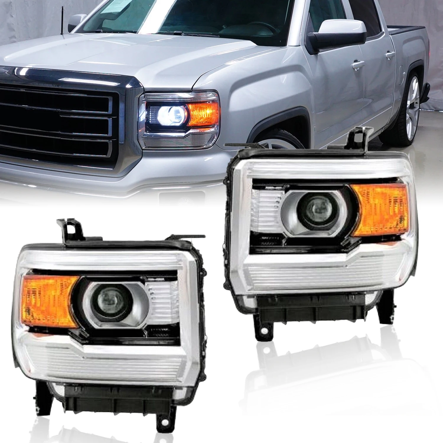 

2Pcs Headlights Fit For GMC Sierra 1500 2500HD 3500HD 2015 2016 2017 2018 2019 Headlamps Left+Right Car Lights GM2503390