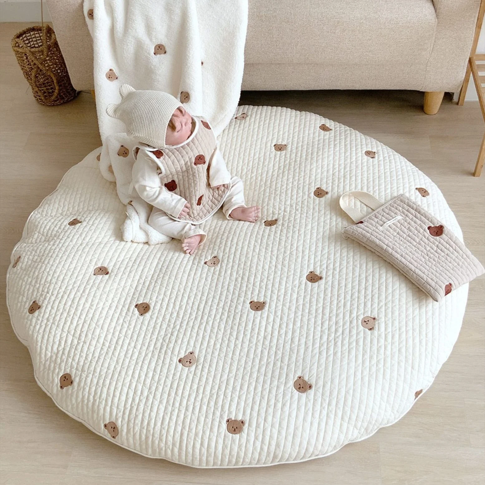 

Korean New Baby Circular Crawling Mat Removable and Washable Floor Mat Beautifully Embroidered Children's Tent Carpet New