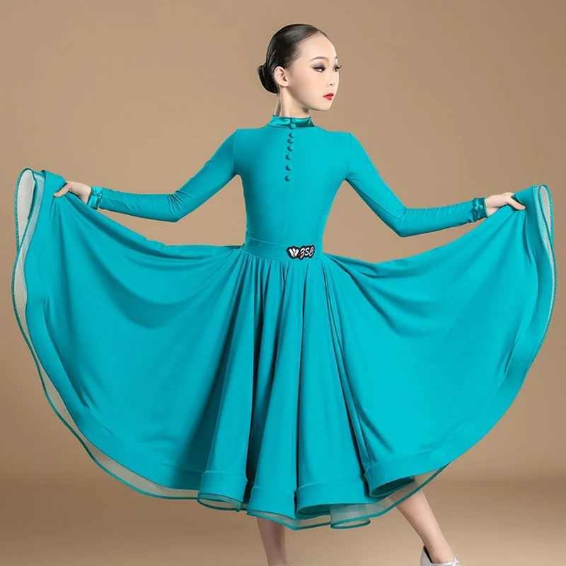 New National Standard Ballroom Dance Costume Girls Long Sleeves Latin Dance Professional Dress Waltz Modern Dancing Wear XS7861