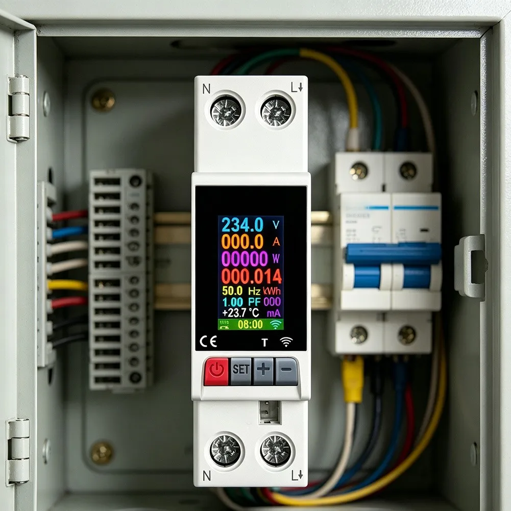 Eight-in-One Smart AC Circuit Breaker with Color LCD Display for Real-Time Voltage Current Leakage and Temperature Monitoring
