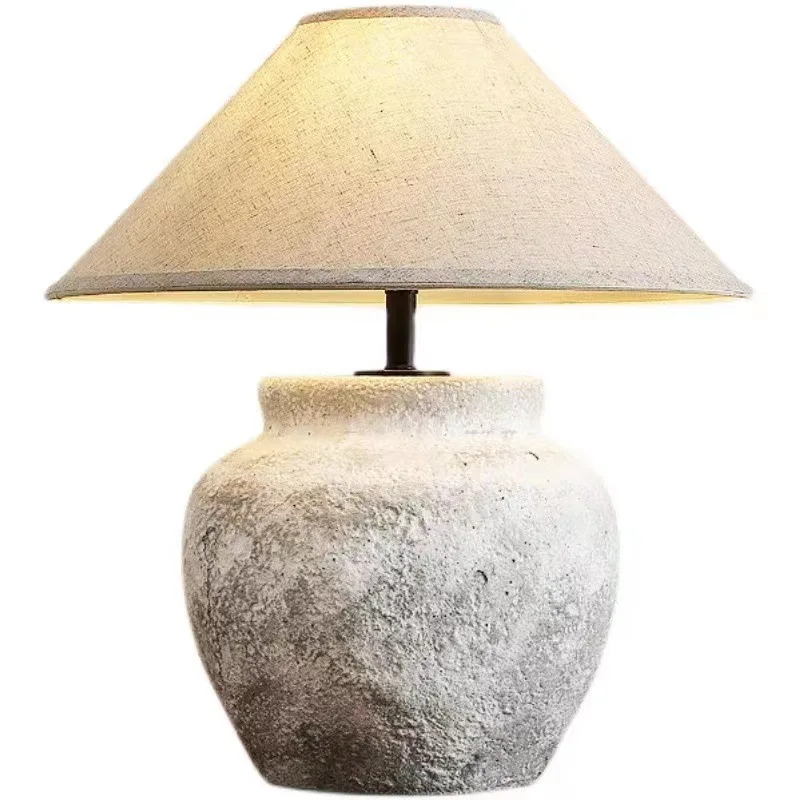 Wabi-sabi wind living room lamp handmade retro pottery pot table lamp antique Zen Japanese-style homestay bedroom