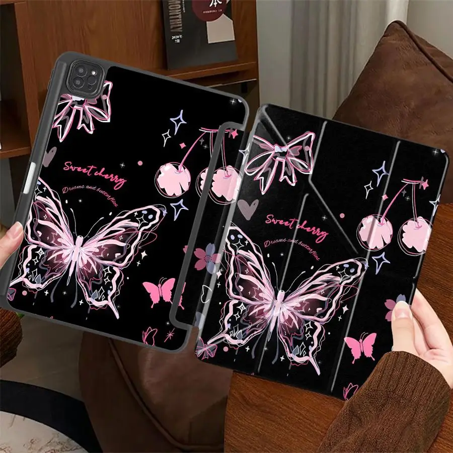 

Pink Butterfly Tablet Case For iPad Pro 11th 10th 9th 8th 7th 12.9inch Air 4 5 M3 M2 M4 11inch Mini 6 7 Pro 2025 Holder Cover