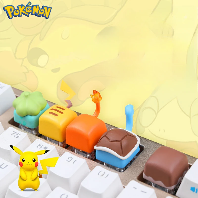 Pokemon Computer Keyboard Decoration Model Anime Pikachu Charmander Eevee Cross Axis Keycap Children's Toys Christmas Gift