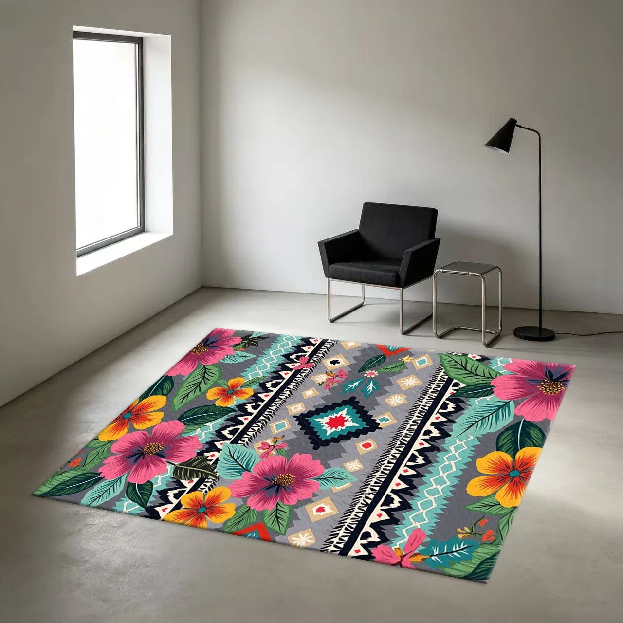 Bohemian Style Tropical Floral Ethnic Geometric Pattern Carpet Non-Slip Home Decor Floor Rug