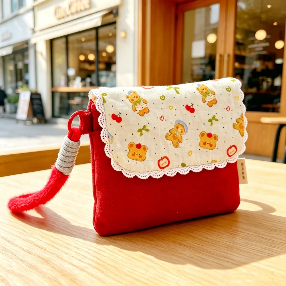 Mobile phone bag - Women's wrist bag - Makeup and storage bag - Fabric three-strand handbag for ladies