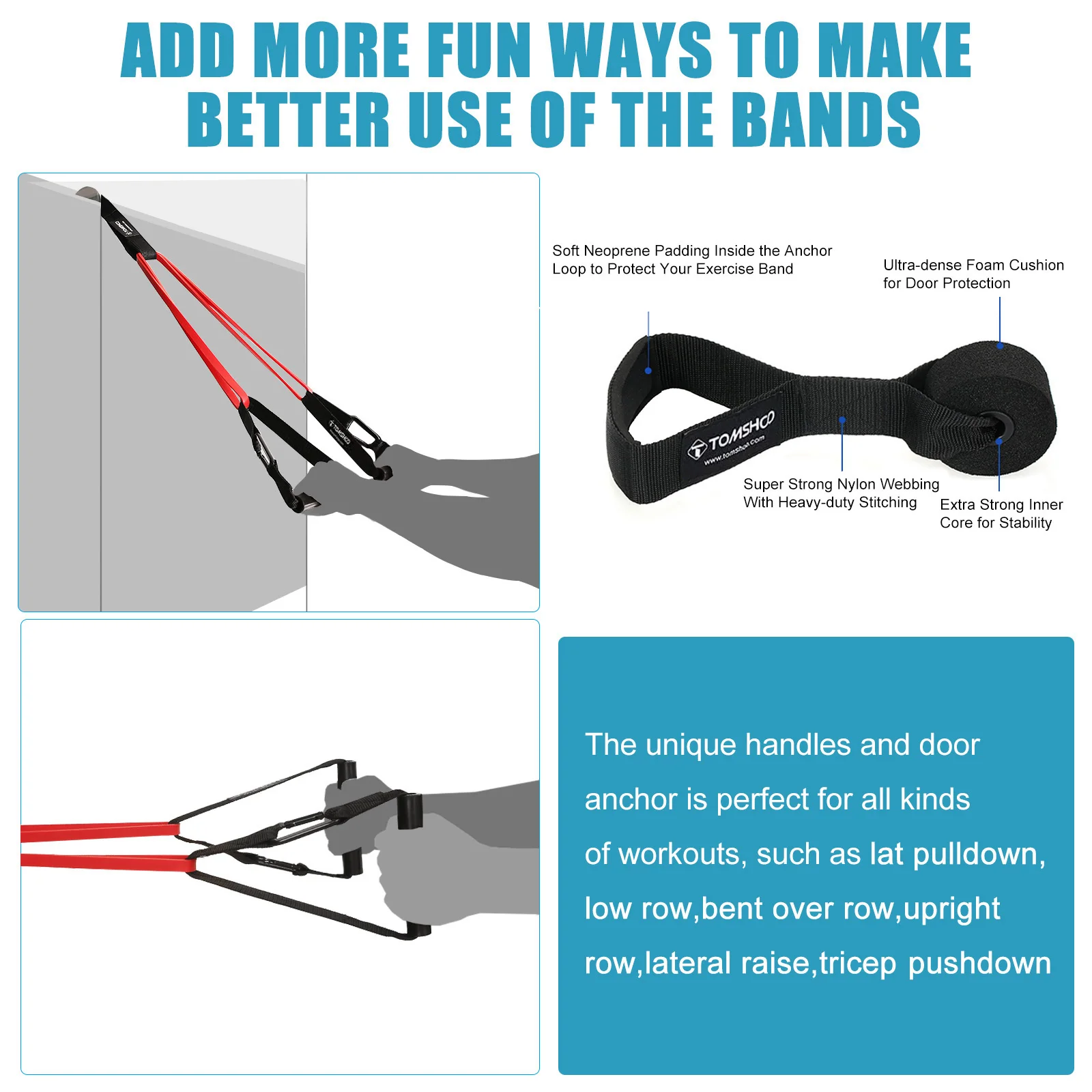5 パック懸垂アシストバンドセット抵抗ループバンドパワーリフティングエクササイズストレッチバンドドアアンカーとハンドル付き