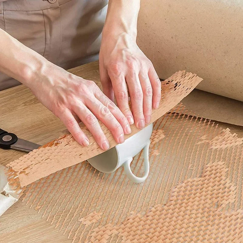 1 rolka papier do pakowania z recyklingu 12 Cal X 33 stopy papier o strukturze plastra miodu ekologicznego do ruchomych opakowań materiał poduszki nadających się do recyklingu