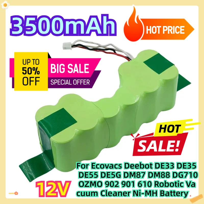 

For Ecovacs Deebot DE33 DE35 DE55 DE5G DM87 DM88 DG710 OZMO 902 901 610 Robotic Vacuum Cleaner Ni-MH Battery 12V 3500mAh