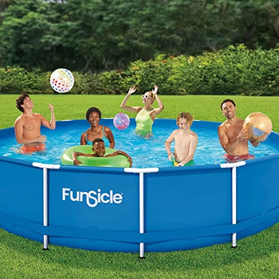 Backyard Swimming Pool Set: 15' x 36 Round Above Ground, Steel Frame, Blue, Easy Setup With 2-In-1 Filter