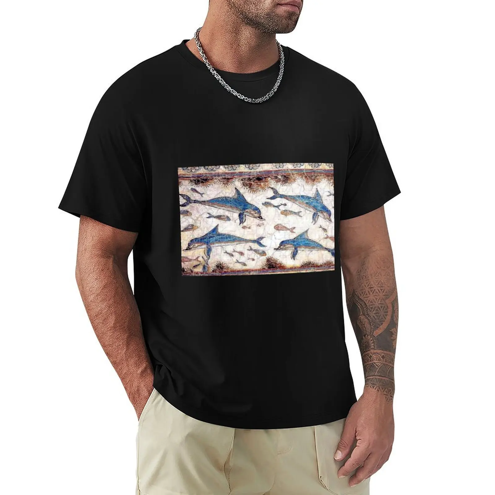 Minoan Dolphins Fresco T-Shirt Anti-Perspiration Workout Top