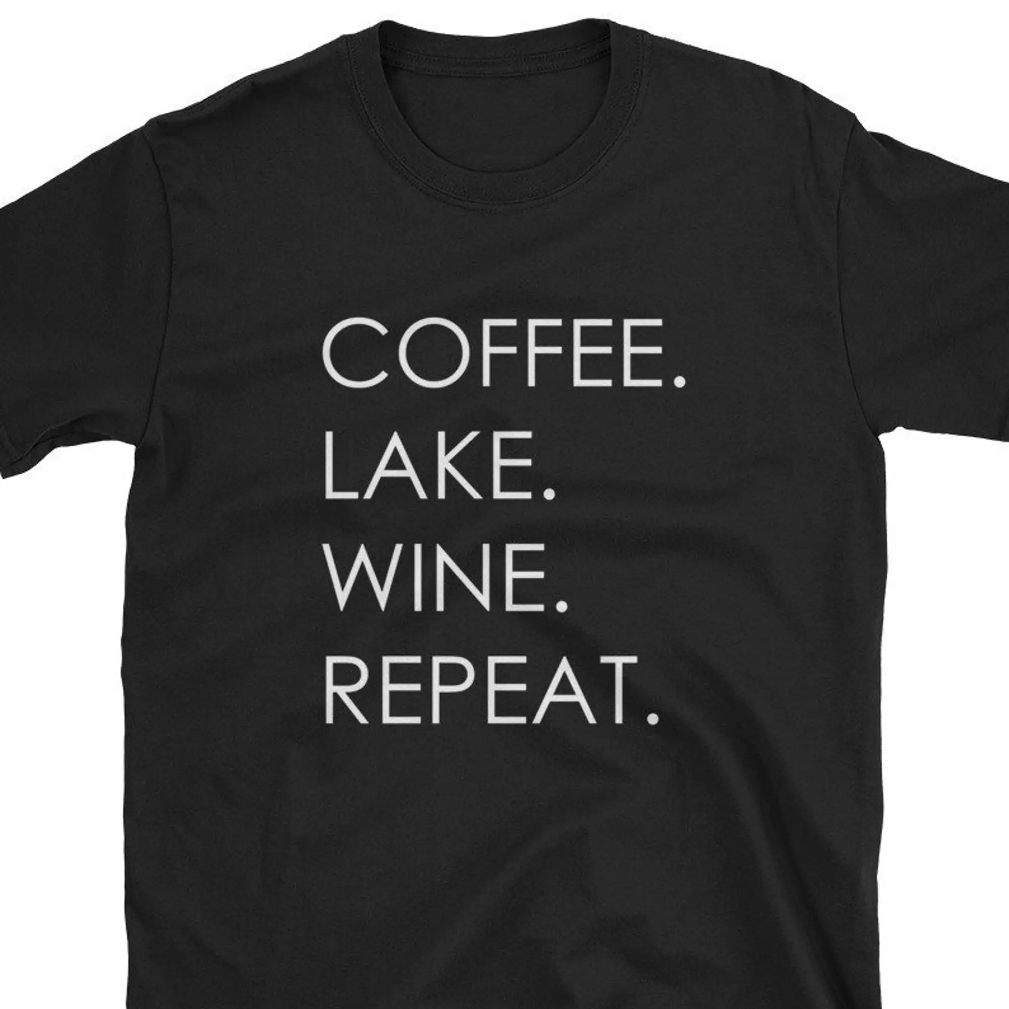 Coffee Lake Wine Repeat Funny Cute River Suntan Bikini Boat Boating Weekend House Drinking Caffeine Alcohol Gift T Shirt