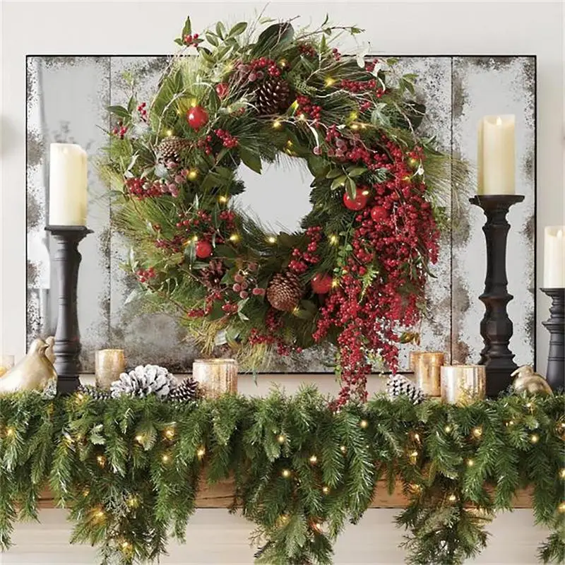 Christmas Wreaths For Front Door 30cm Christmas Garment With Berry Clusters Winter Red Berry Garland With Pinecones For Door