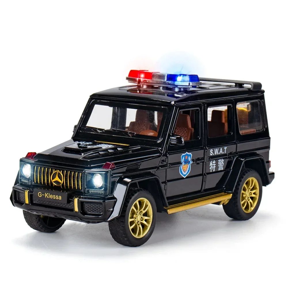 1:32 G63 Police Car Alloy Model Ornament With Sound And Light Children's Scenic Gift Diecast Alloy Car Model Collectible