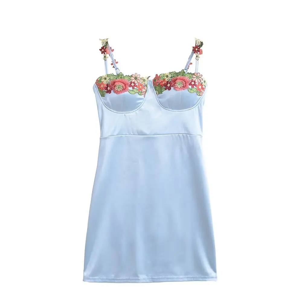 Rok Satin Vintage Musim Panas Wanita dengan Bordir Bunga Pure Desire, Model Strapl ort, Pinggang Ramping, dan Efek Meniruskan Tubuh