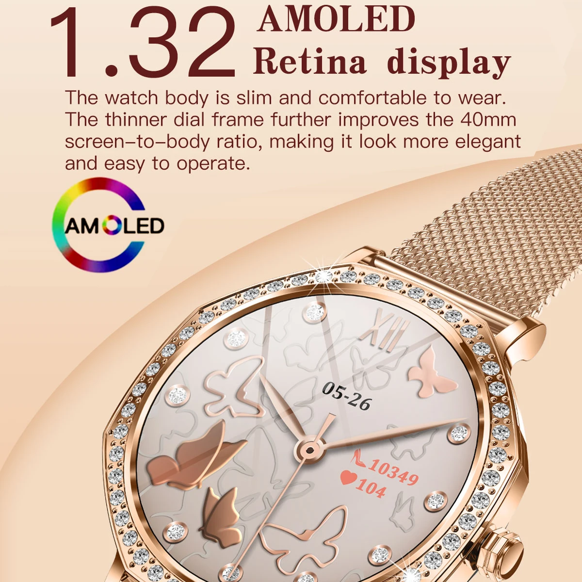 Women's Ultra-Thin Smart Watch with Diamond Dial 1.32