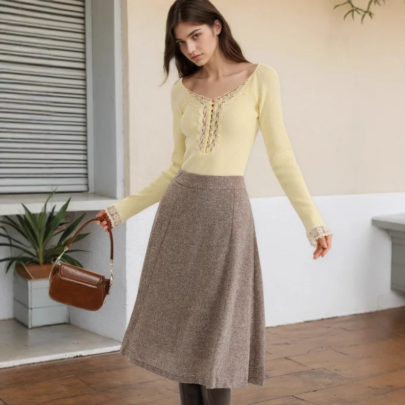 قميص نسائي خريفي جديد بأزرار وياقة من الدانتيل لعام 2025 قميص سفلي محبوك عالي الجودة #4