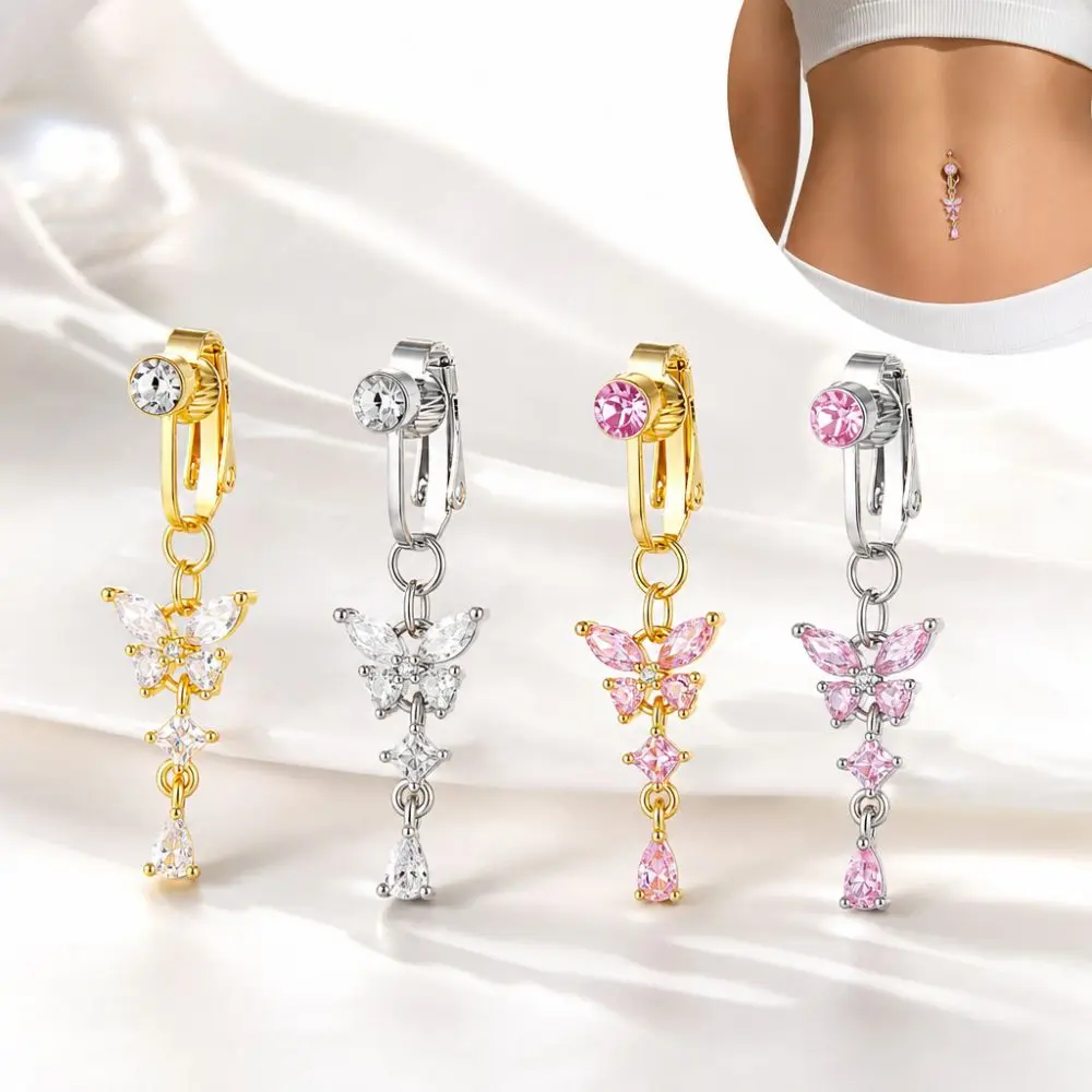 Butterfly Design Clip on Belly Button Zircon Non Piercing Belly Button Rings Copper/alloy Material Faux Belly Piercing