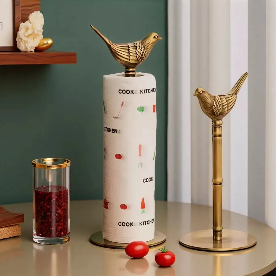 Golden Brass Bird Paper Towel Holder Kitchen Roll Paper Storage Desktop Coffee Table Craft Ornament Home Decor Gift Idea Style