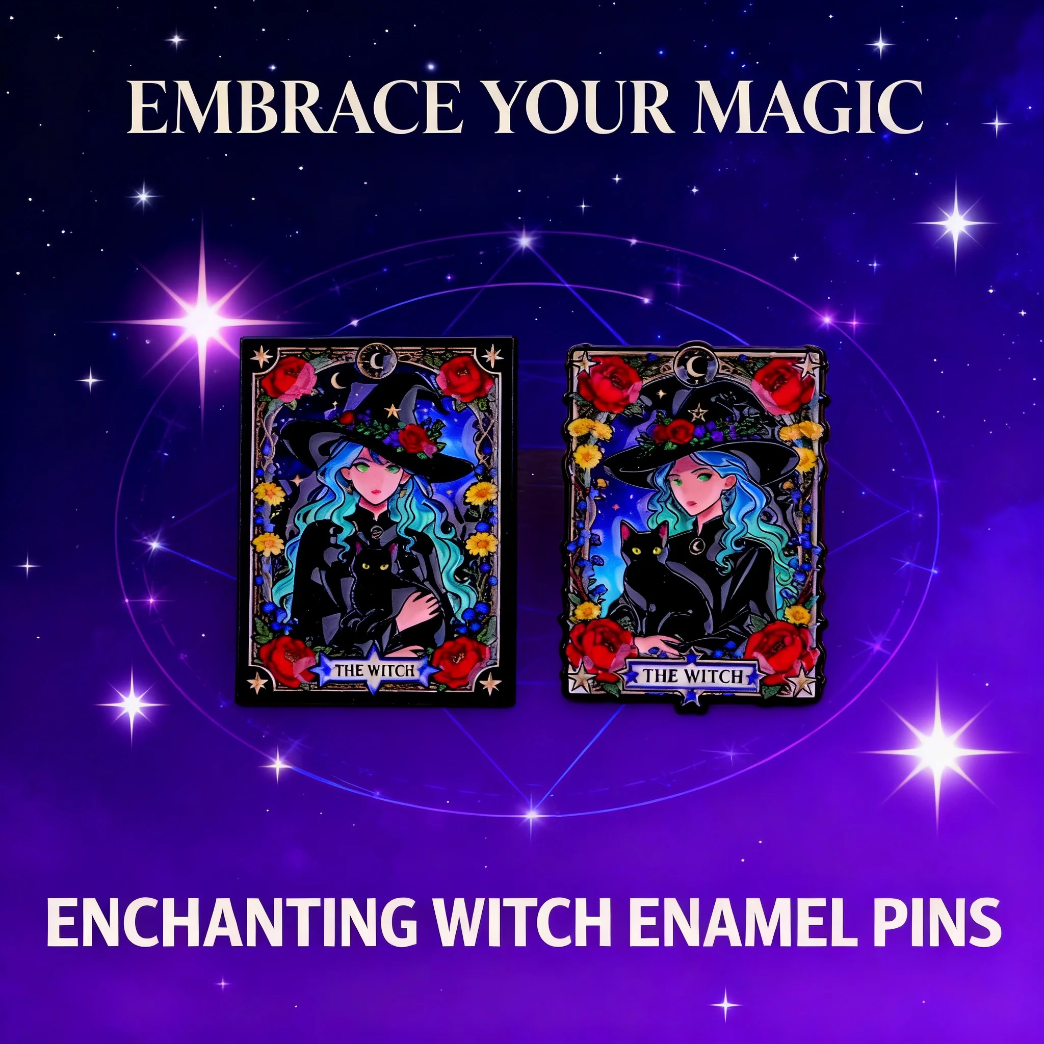 

Cute Black Cat Witch Tarot Enamel Pin Brooches for Women Cosplay Accessories Gifts Toys Badges on Backpack Hat Lapel Pins