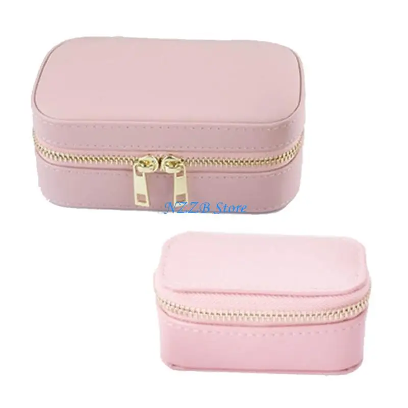

T21F 2xTravel Zipper Case Earrings Necklace Display Box Portable Jewelry Storage Box