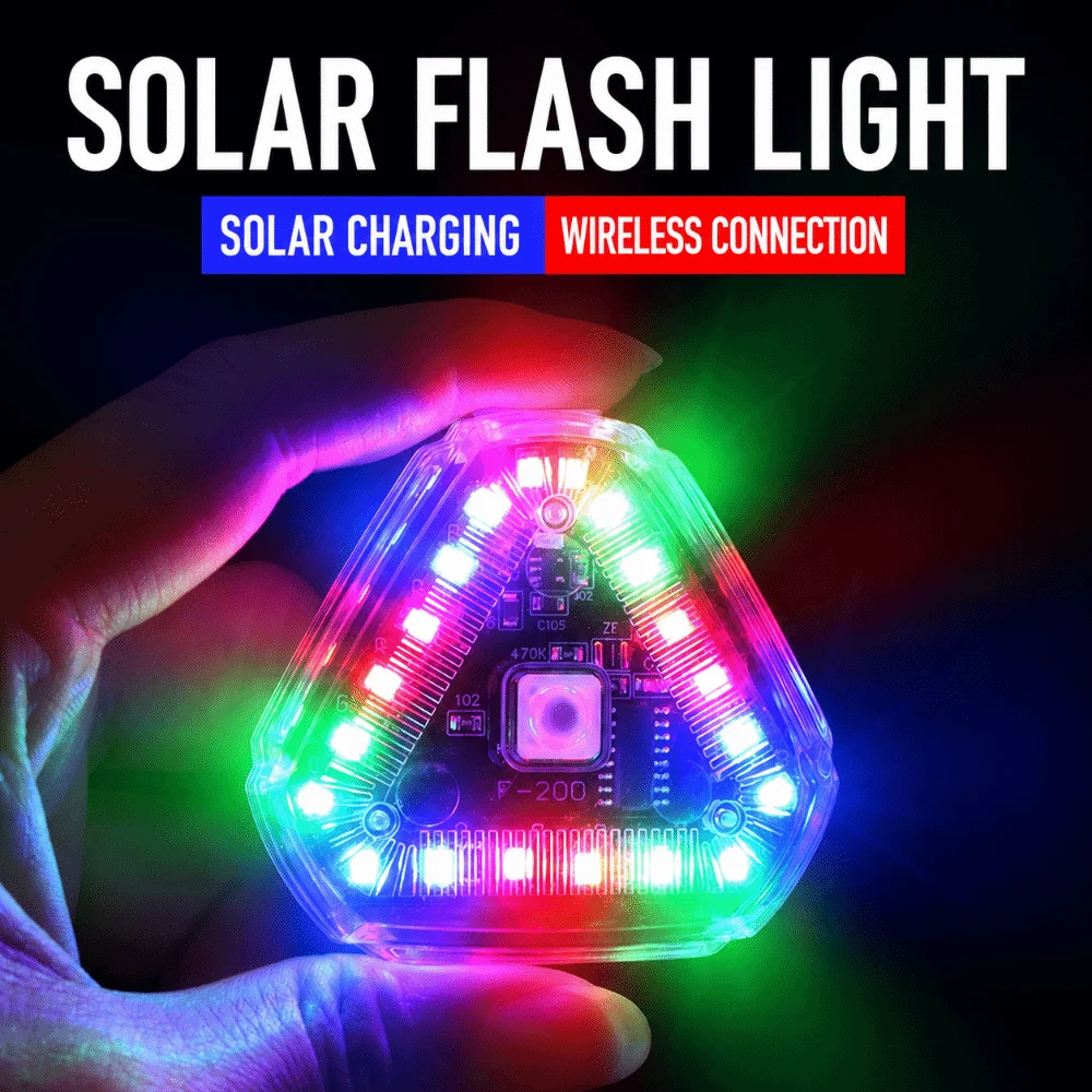 Bright Solar Powered Warning Light Colorful LED Waterproof Strobe Signal Lamp Triangle Motorcycle Tail Light For Cars