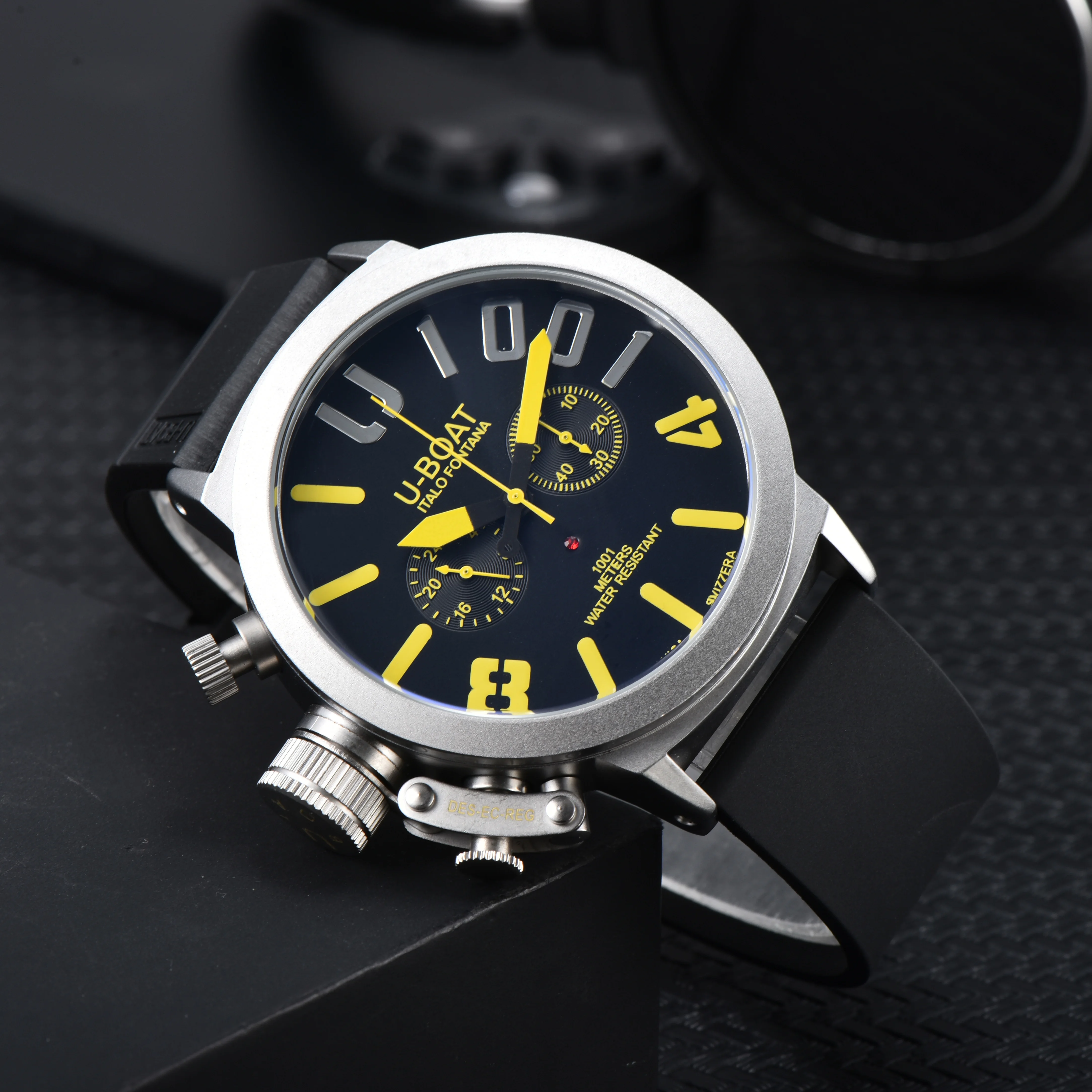 U-BOAT Men's Quartz Chronograph Watch 44mm Stainless Steel Case Silicone Band 1001M Waterproof image 3