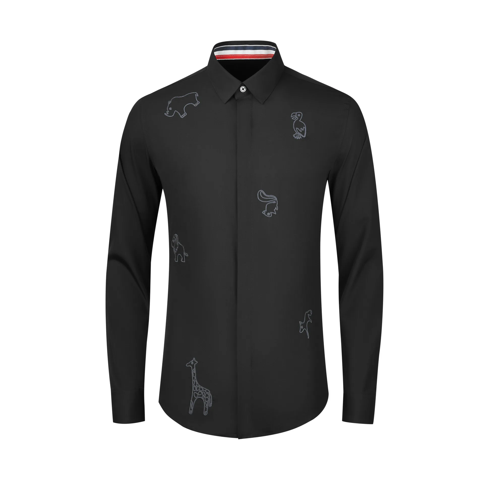 Autumn New Product: Embroidered Small Animal Men's Fashion Shirt, Fitted and Slimming Top, Daily Factory Direct Supply