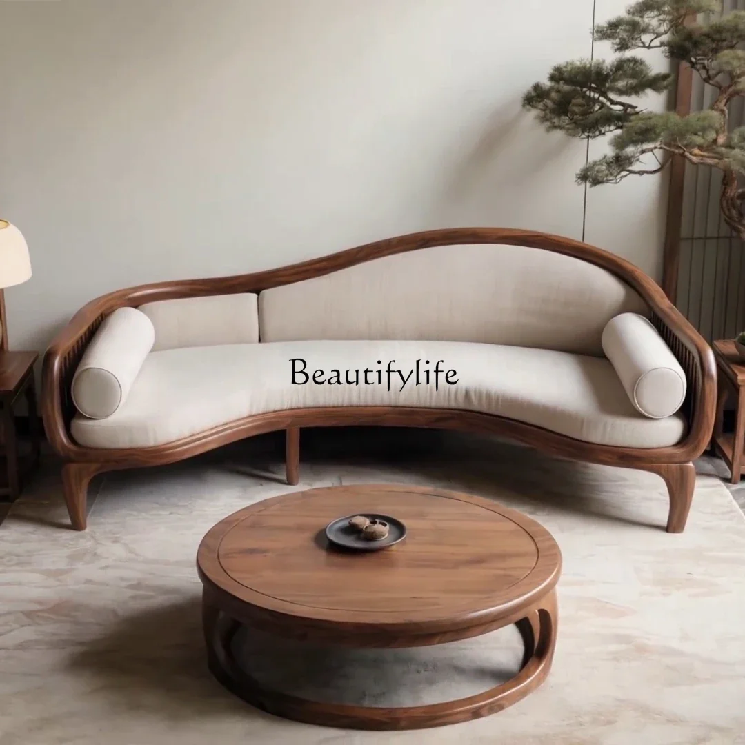 

yj21 North American black walnut three-person sofa modern minimalist new Chinese solid wood sofa