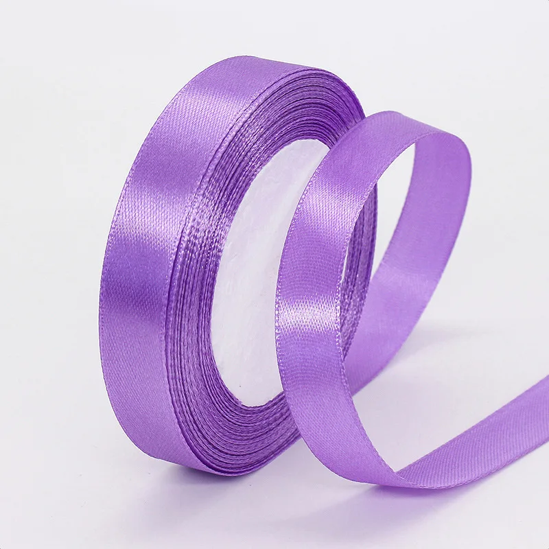 보라색 새틴 리본 6-10-15-20-25-40-50mm DIY 수제 의류 바느질 재료 선물 포장 테이프 크리스마스 파티 장식