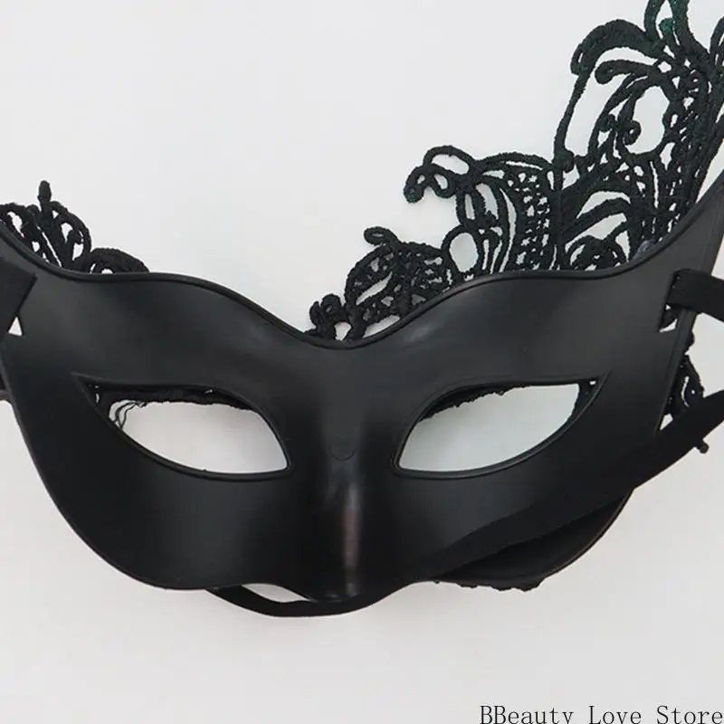 Elegante schwarze Spitze halbe Gesichtsmaske verstellbarer Elastizitätsgurt für Halloween -Party