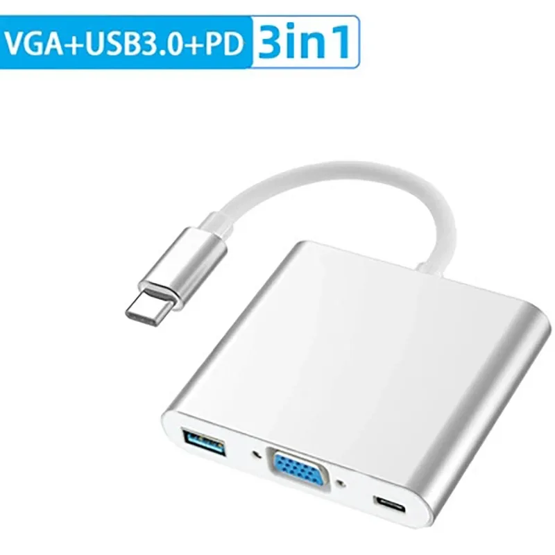 Station d'accueil Thunderbolt3/4 vers VGA 1080P, USB 3.0 PD 60W, charge rapide, hub 3 en 1 pour ordinateur portable, moniteur HDTV, budgétaire