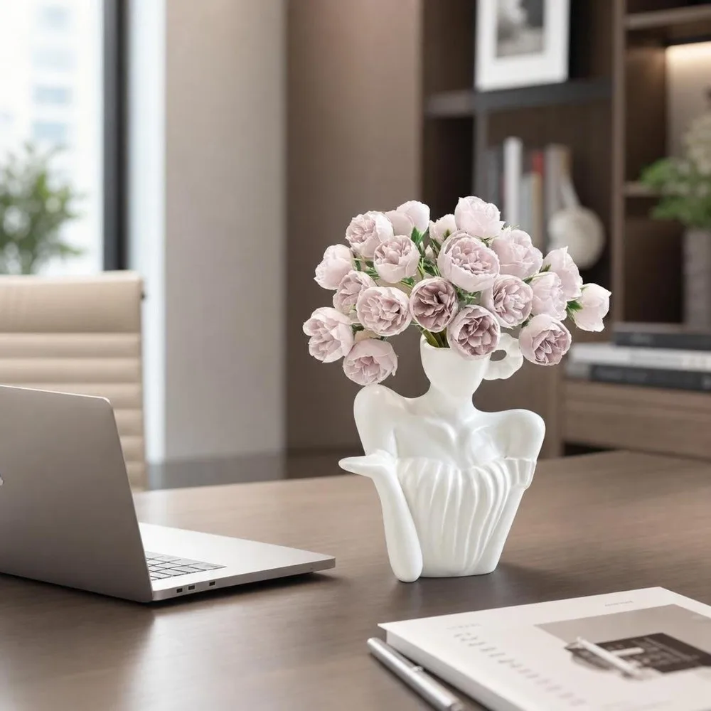 Nordic Style Human-Shaped Vase Home Decor Desk Ornament Woman Statue Creative Decorative Flower Planter Office