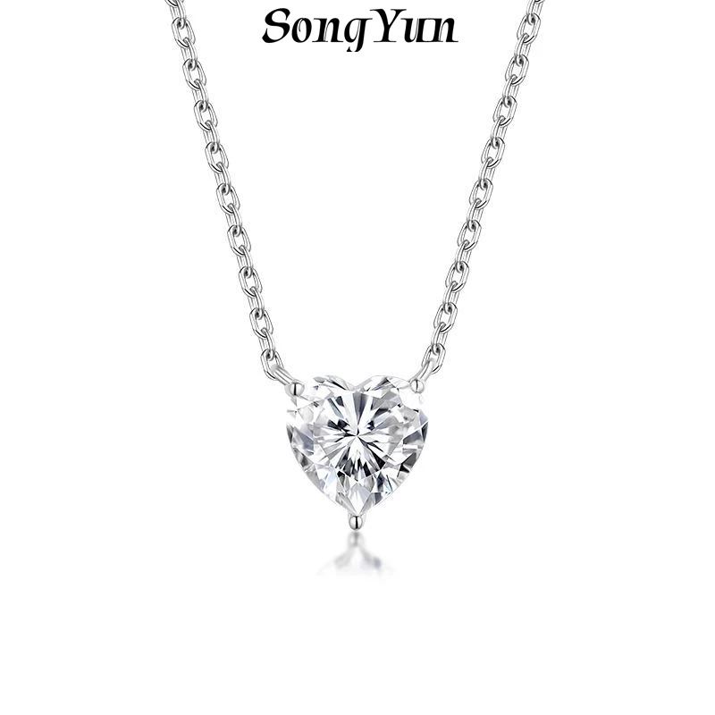 SONGYUN Moissanite Diamond Jewelry Heart 8mm Moissanite S925 Silver Plated 18K Gold Necklace for Women Passes Diamond Tester