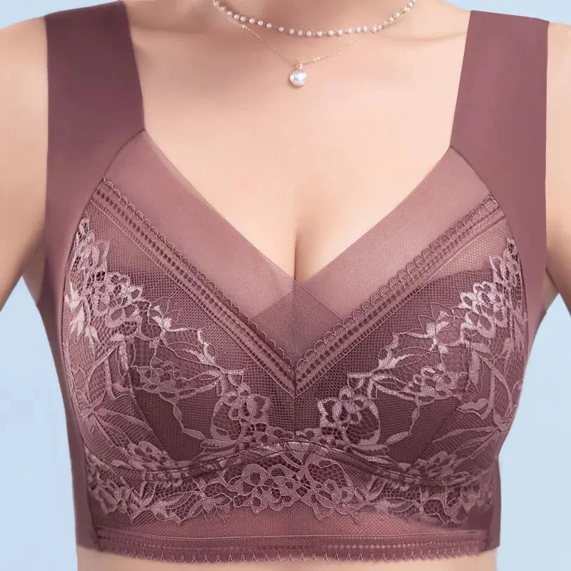 L-6L Damski duży biustonosz Push Up Ice Silk Bezszwowa górna część Bralette Koronkowe bezprzewodowe letnie biustonosze Plus Size Top Bielizna Bielizna 15019