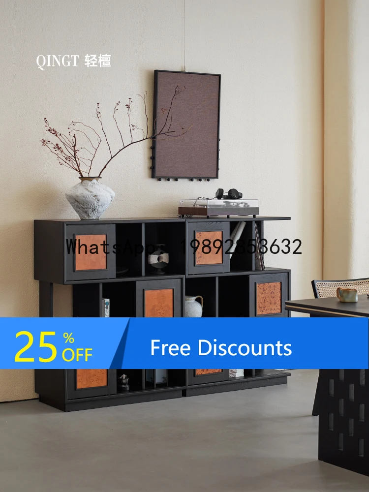 YFY Light Sandalwood  Style Bookshelf Storage  Integrated Solid Wood Floor Low Bookshelf Living Room Home Wall-Mounted Black