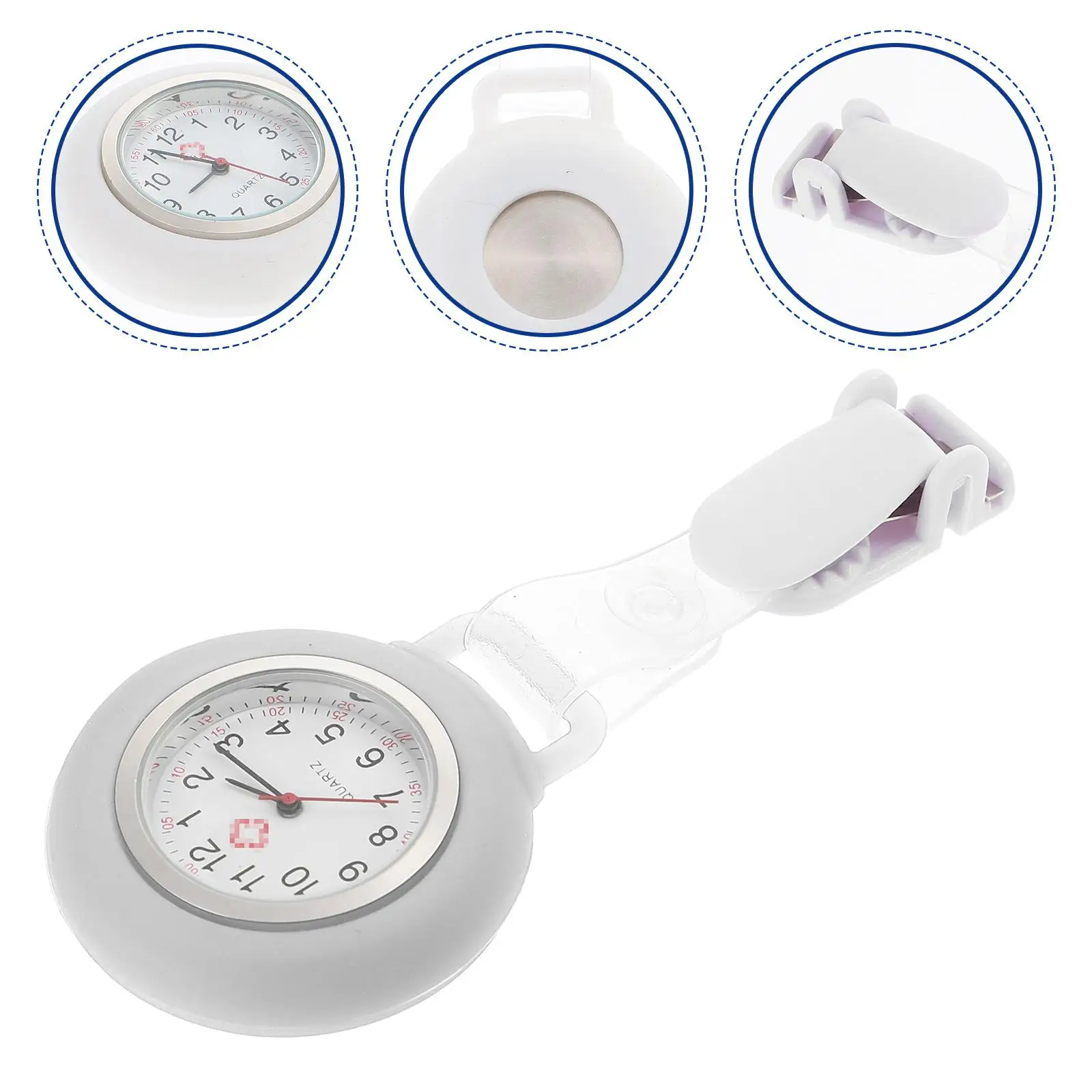 Portable Silicone Clip Nurse Watch White Color Lightweight Professional Pocket Watch for Nurses Work Accessories Multi-function