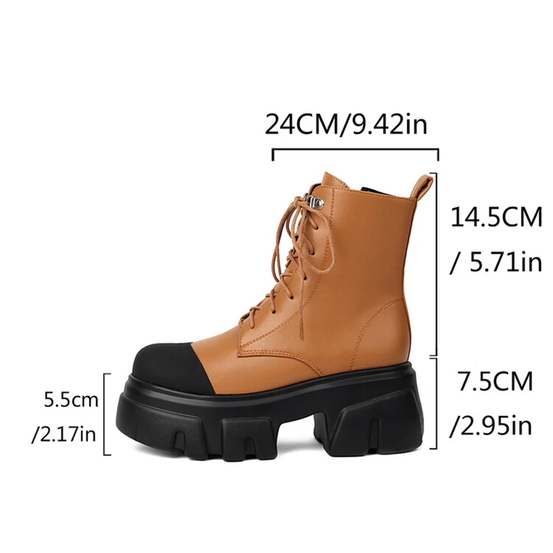 

ORCHALISA 8cm Heel 5.5cm Platform Mortorcycle Boots Ankle Autumn Winter Strap Antislip Shoes Big Size 43 44 Black