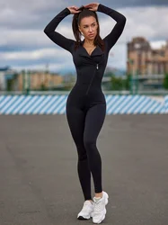 Oshoplive-monos ajustados con cuello chal para mujer, monos de manga larga con cuello en V profundo y cremallera, moda de primavera, 2023