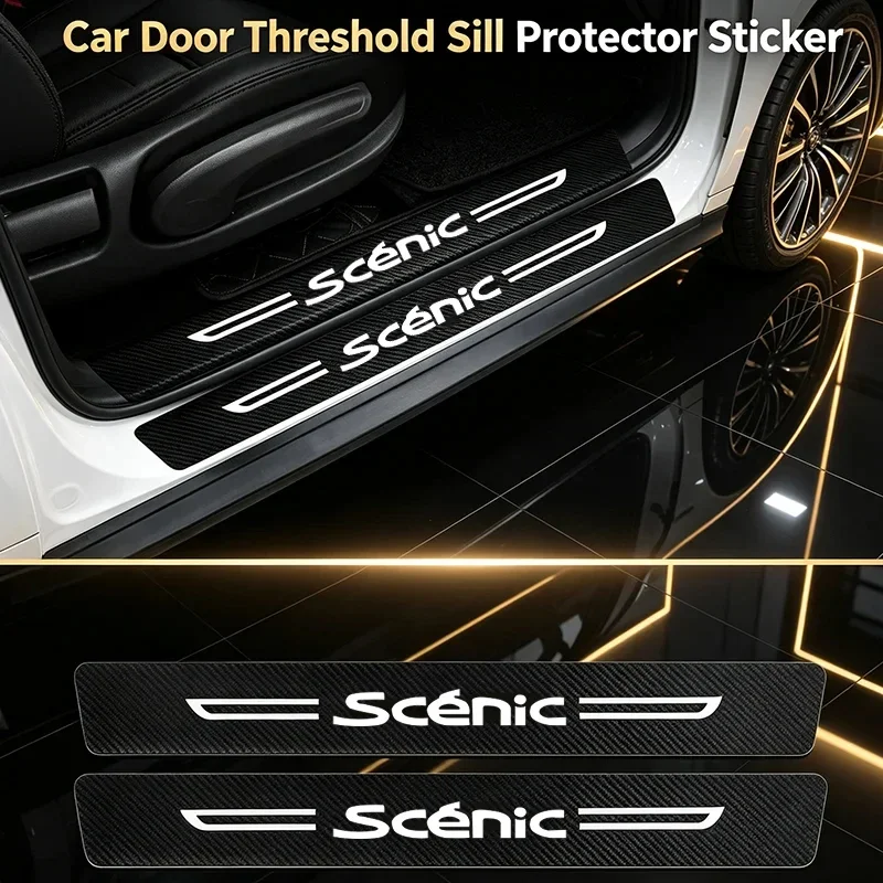 Car Door Sill Protective Sticker Scuff Plate Rear Trunk Bumper Strips Threshold Decals for Renault SCENIC Logo