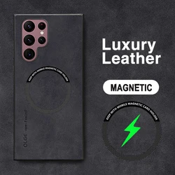 Magnetic For Magsafe Leather Case For Samsung Galaxy S23 S22 Ultra S21 FE Plus S24 S25 Luxury Wireless Charge Soft Cover Fundas