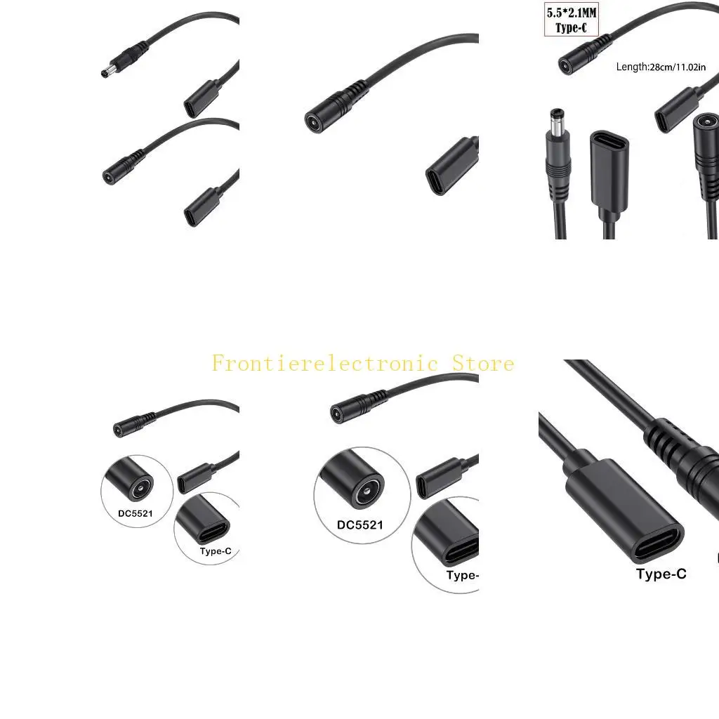G8DB 25cm Length USB C Female to DC5.5x2.1mm Male/Female Extension Cord Power Cable 22AWG Charging Adapter Wire Line