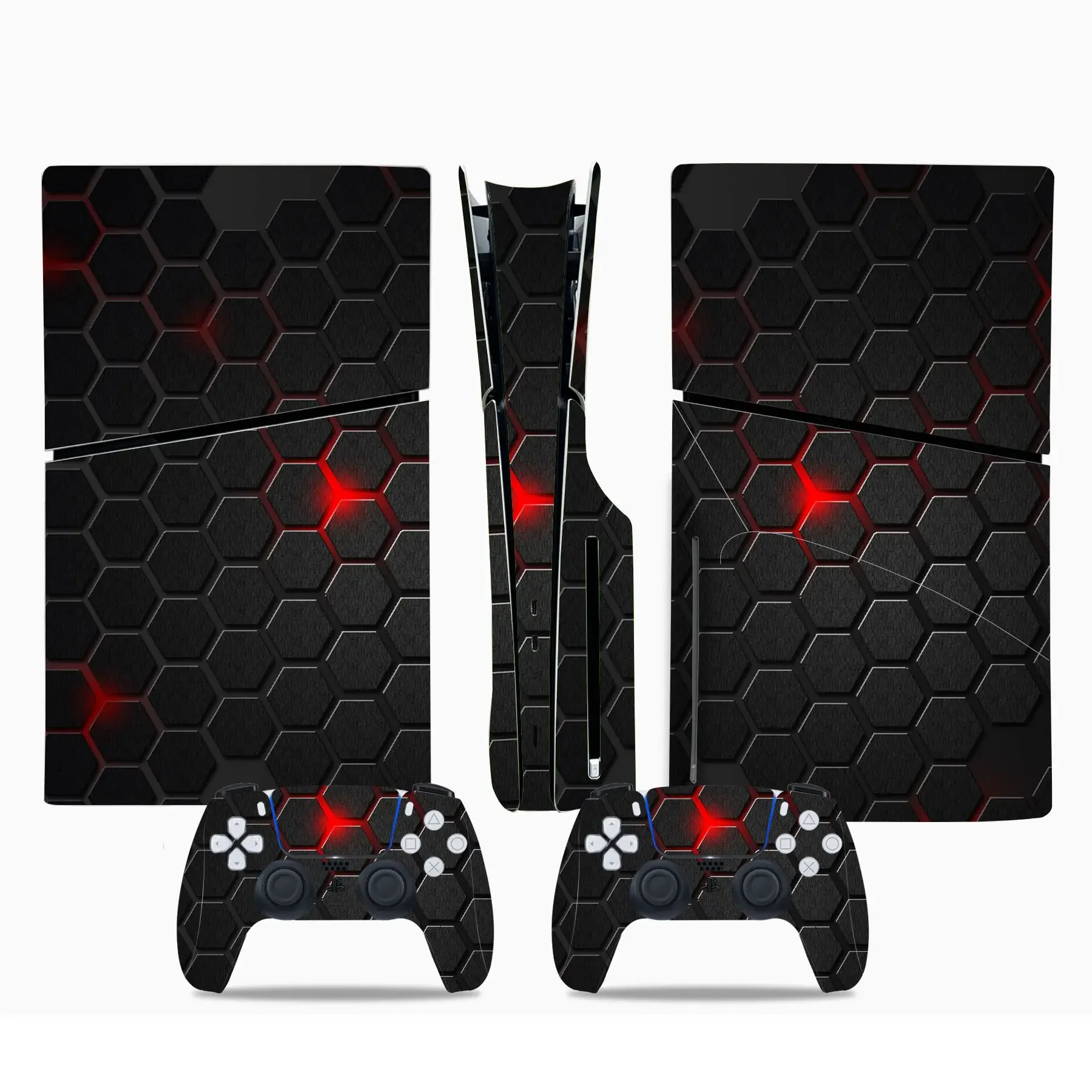 Console & Controller Skins for PS5 Slim Disc Edition for Dualsense Controller Skin Decal Sticker Black and Red