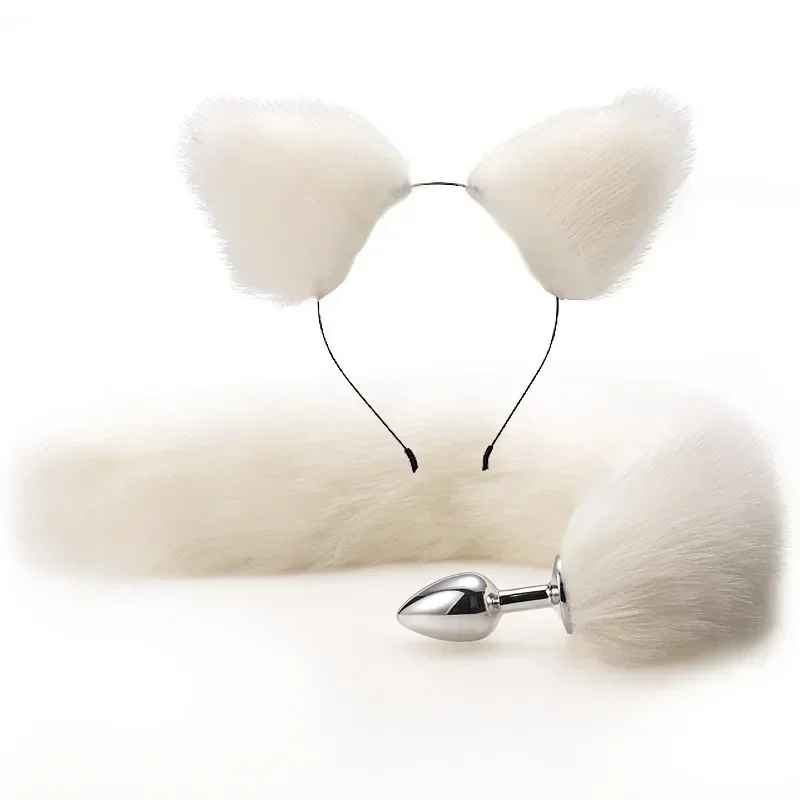 SM Sexy Simulation Fox Tail Anal Plug Simulation Fox Ear Headpiece Adult Sex Toy Set