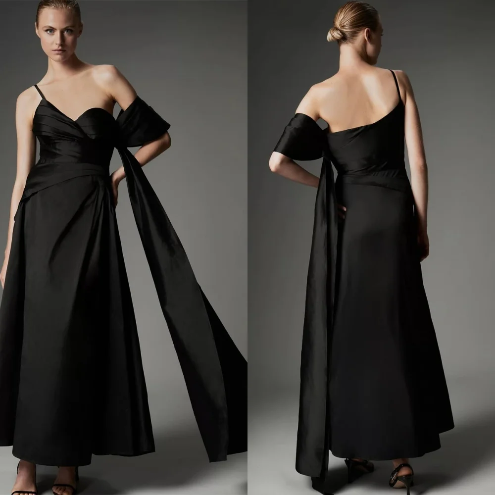 

Customized Classic Black Jersey Evening Dress Temperament Strapless One Shoulder Sleeveless Mermaid Special Occasion Gowns