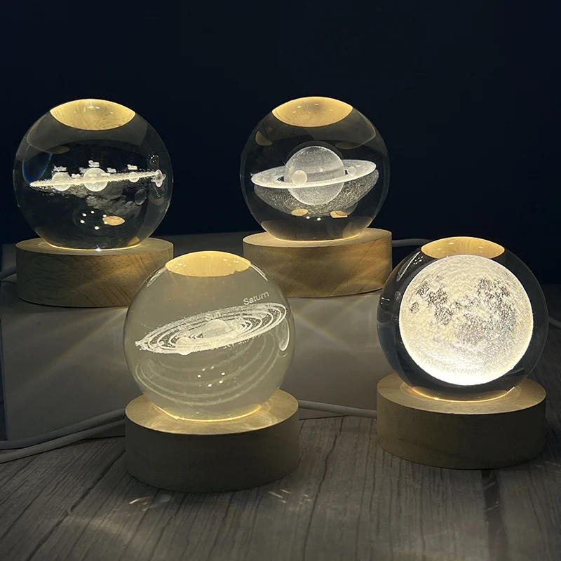 

Настольная лампа в виде хрустального шара, 3D Галактическая система, ночник, Декор для дома, настольная лампа, детские игрушки, подарки для взрослых